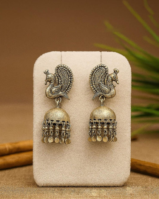 eacock Design 925 Silver Jhumka Earrings – Handcrafted Traditional Jewelry