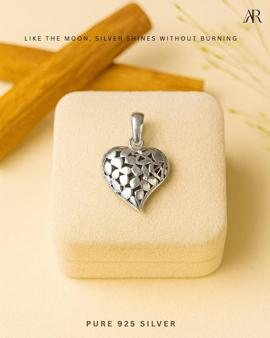 Sterling silver Celeste Heart pendant with textured design and polished finish – AplusR Jewelry