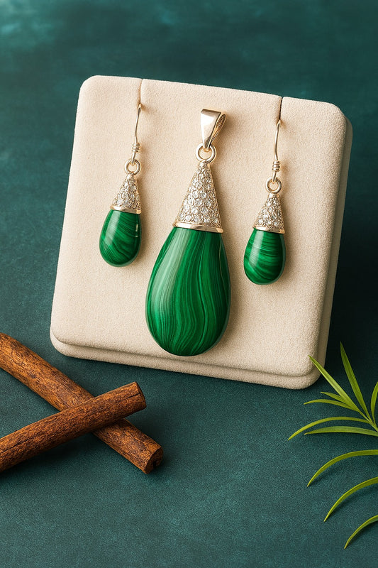 Emerald Cascade Pendant Set (Earrings & Pendant)