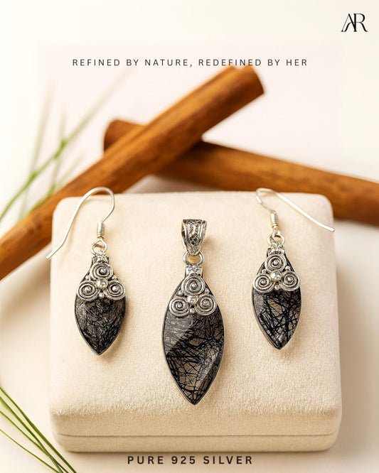 Obsidian Swirl Pendant Set (Earrings & Pendant)