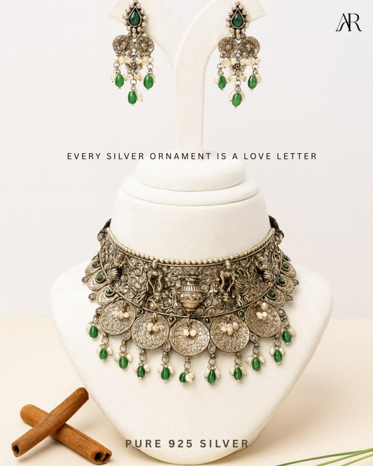 Sterling Silver – “Temple Legacy” Choker Set with Earrings